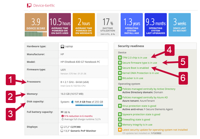 Applixure screenshot - see device details with arrows