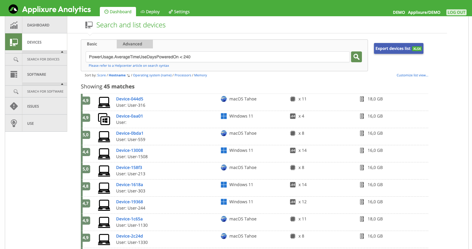 Create-low-utilization-list-applixure-analytics