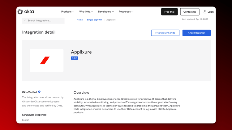 OKTA Integration Applixure SSO - Screenshot